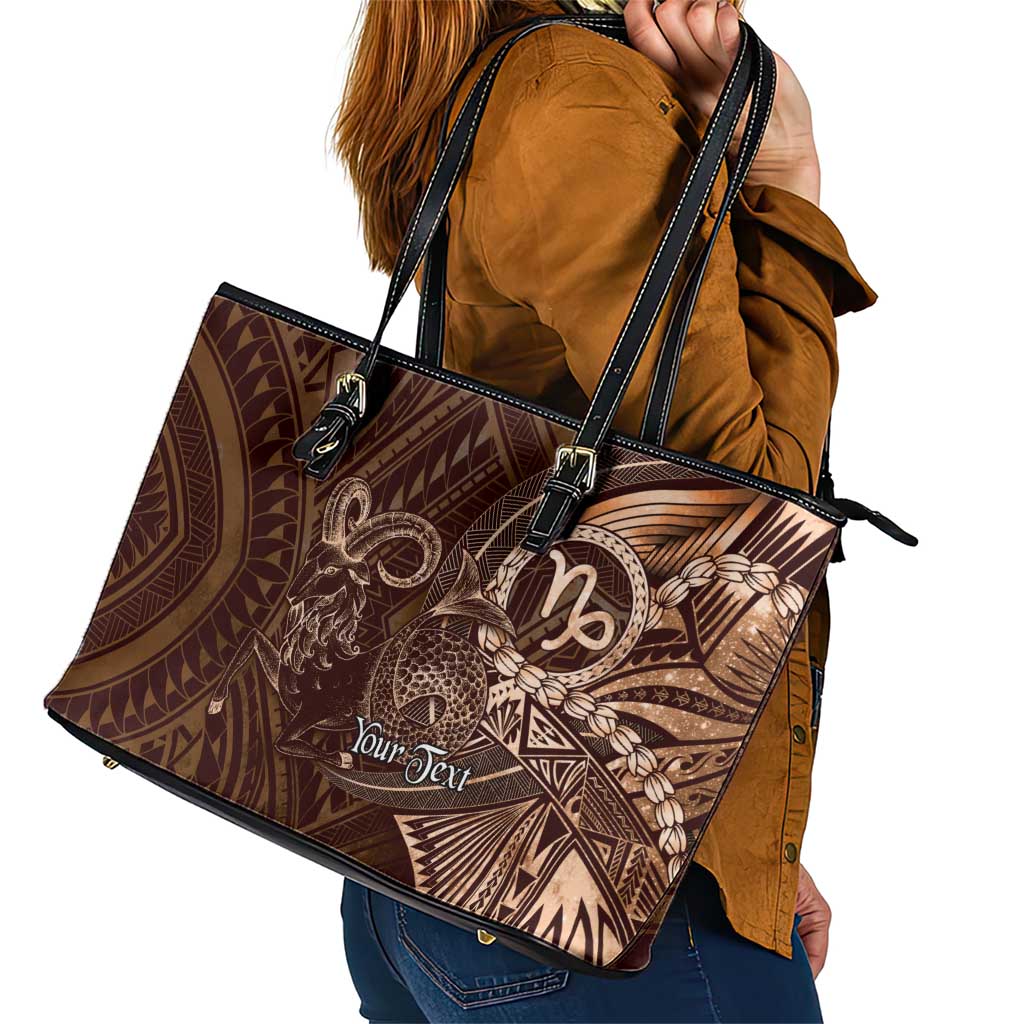 Personalised Polynesia Zodiac Capricorn Leather Tote Bag Galaxy Polynesian Pattern Chest Tattoo Style LT14 - Polynesian Pride