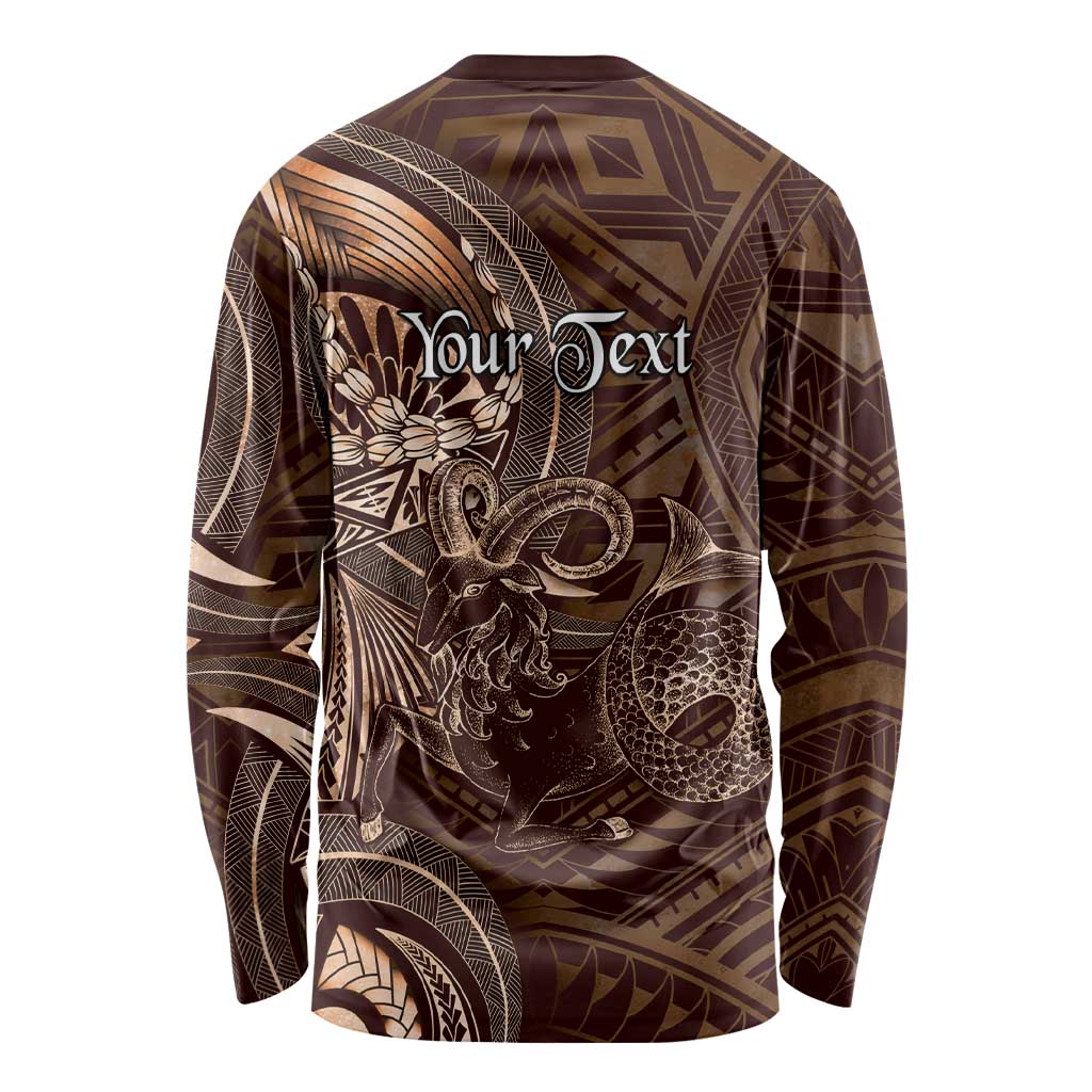 Personalised Polynesia Zodiac Capricorn Long Sleeve Shirt Galaxy Polynesian Pattern Chest Tattoo Style LT14 - Polynesian Pride