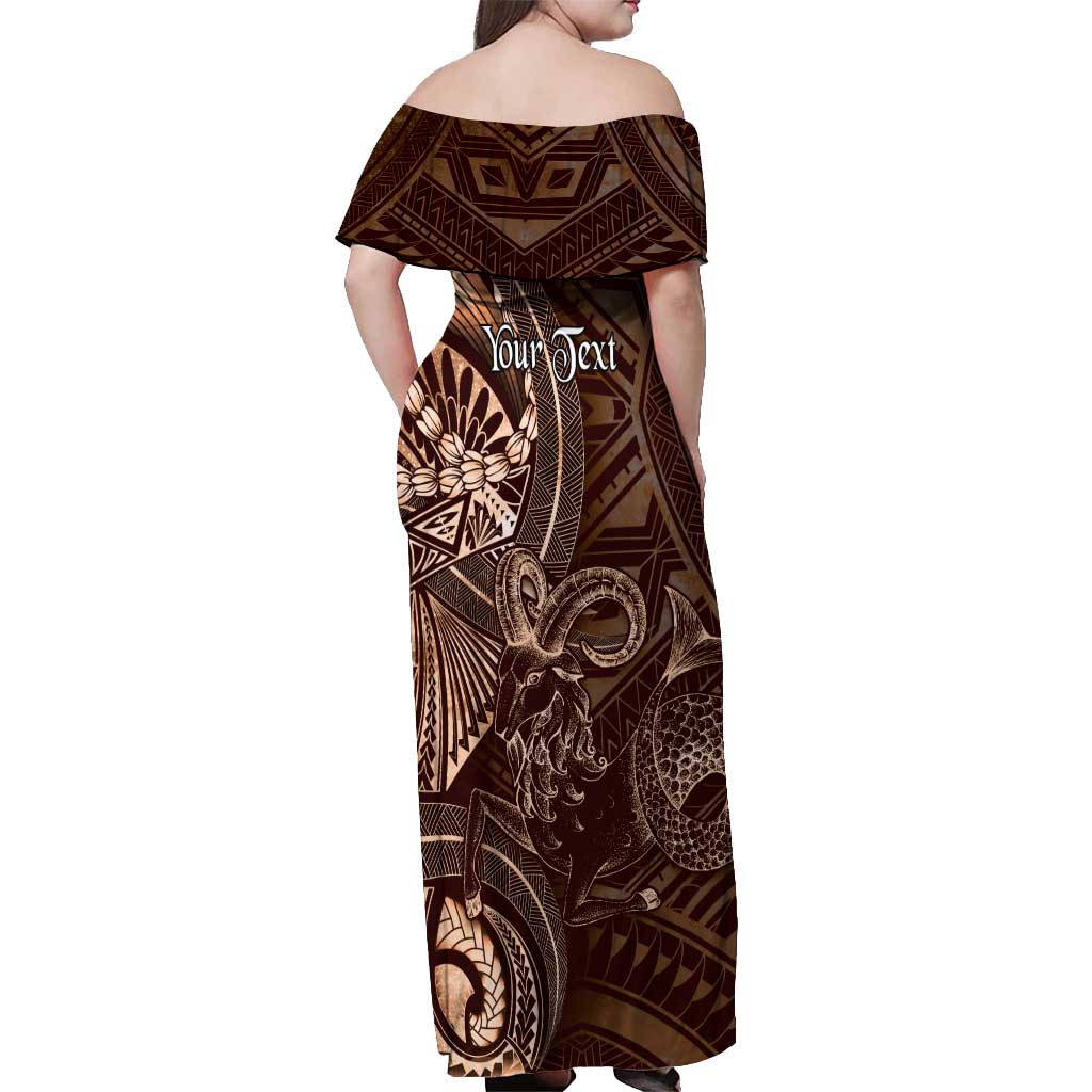 Personalised Polynesia Zodiac Capricorn Off Shoulder Maxi Dress Galaxy Polynesian Pattern Chest Tattoo Style LT14 - Polynesian Pride