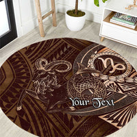Personalised Polynesia Zodiac Capricorn Round Carpet Galaxy Polynesian Pattern Chest Tattoo Style LT14 Brown - Polynesian Pride