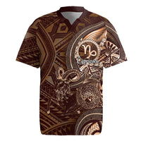 Personalised Polynesia Zodiac Capricorn Rugby Jersey Galaxy Polynesian Pattern Chest Tattoo Style LT14 Brown - Polynesian Pride
