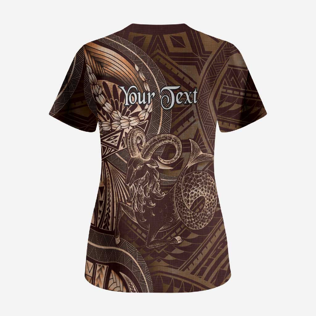Personalised Polynesia Zodiac Capricorn Scrub Top Galaxy Polynesian Pattern Chest Tattoo Style LT14 - Polynesian Pride