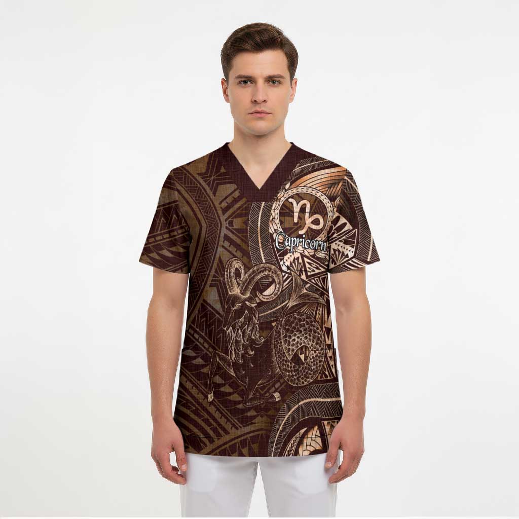 Personalised Polynesia Zodiac Capricorn Scrub Top Galaxy Polynesian Pattern Chest Tattoo Style LT14 - Polynesian Pride