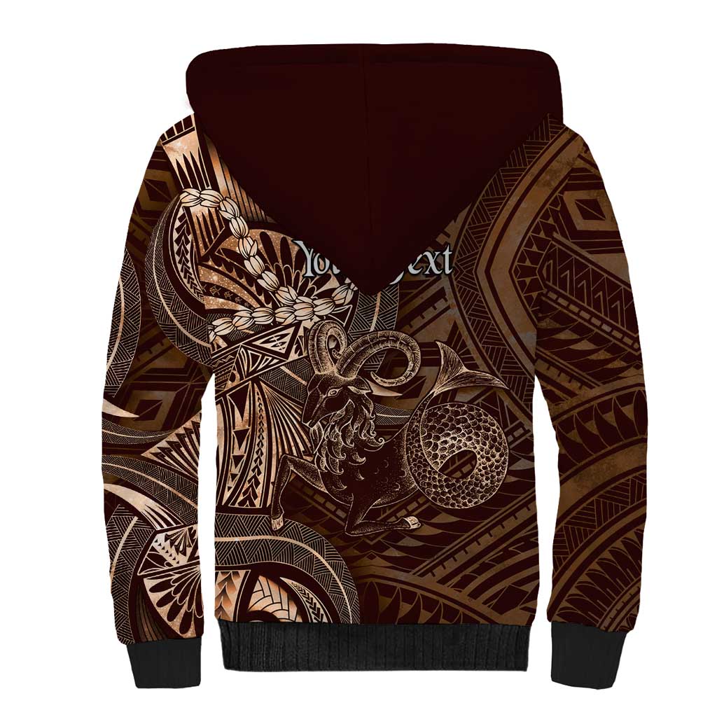 Personalised Polynesia Zodiac Capricorn Sherpa Hoodie Galaxy Polynesian Pattern Chest Tattoo Style