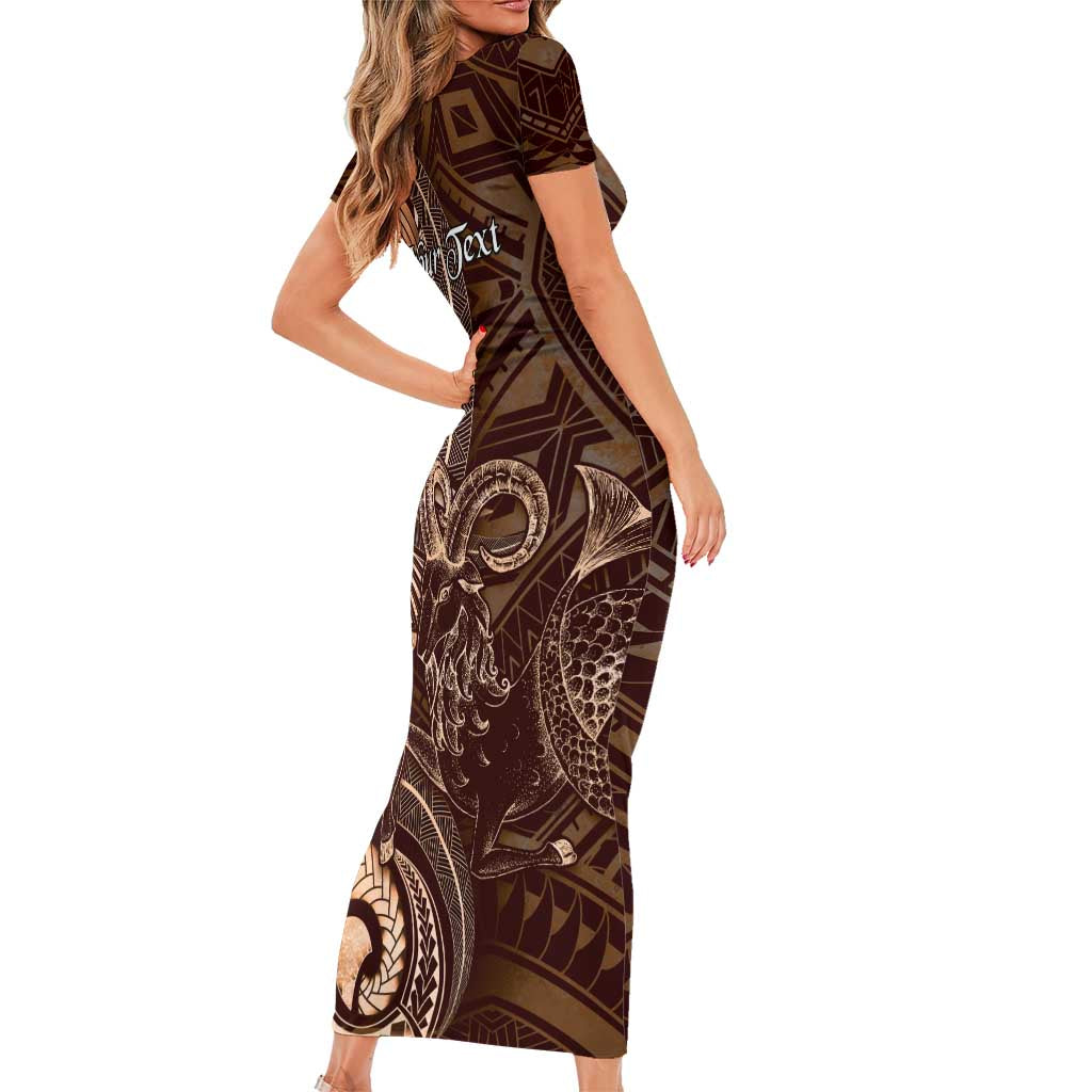 Personalised Polynesia Zodiac Capricorn Short Sleeve Bodycon Dress Galaxy Polynesian Pattern Chest Tattoo Style LT14 - Polynesian Pride