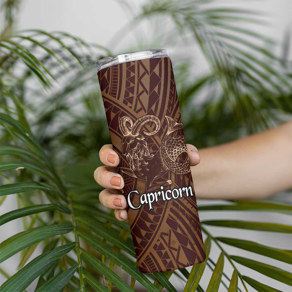 Personalised Polynesia Zodiac Capricorn Skinny Tumbler Galaxy Polynesian Pattern Chest Tattoo Style LT14 - Polynesian Pride