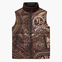 Personalised Polynesia Zodiac Capricorn Sleeveless Puffer Jacket Galaxy Polynesian Pattern Chest Tattoo Style LT14 Unisex Brown - Polynesian Pride