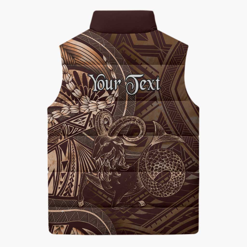 Personalised Polynesia Zodiac Capricorn Sleeveless Puffer Jacket Galaxy Polynesian Pattern Chest Tattoo Style LT14 - Polynesian Pride
