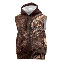Personalised Polynesia Zodiac Capricorn Sleeveless Zip Hoodie Galaxy Polynesian Pattern Chest Tattoo Style LT14 Brown - Polynesian Pride