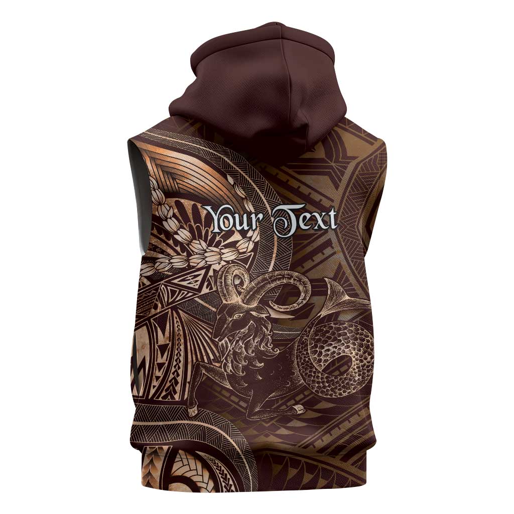 Personalised Polynesia Zodiac Capricorn Sleeveless Zip Hoodie Galaxy Polynesian Pattern Chest Tattoo Style LT14 - Polynesian Pride