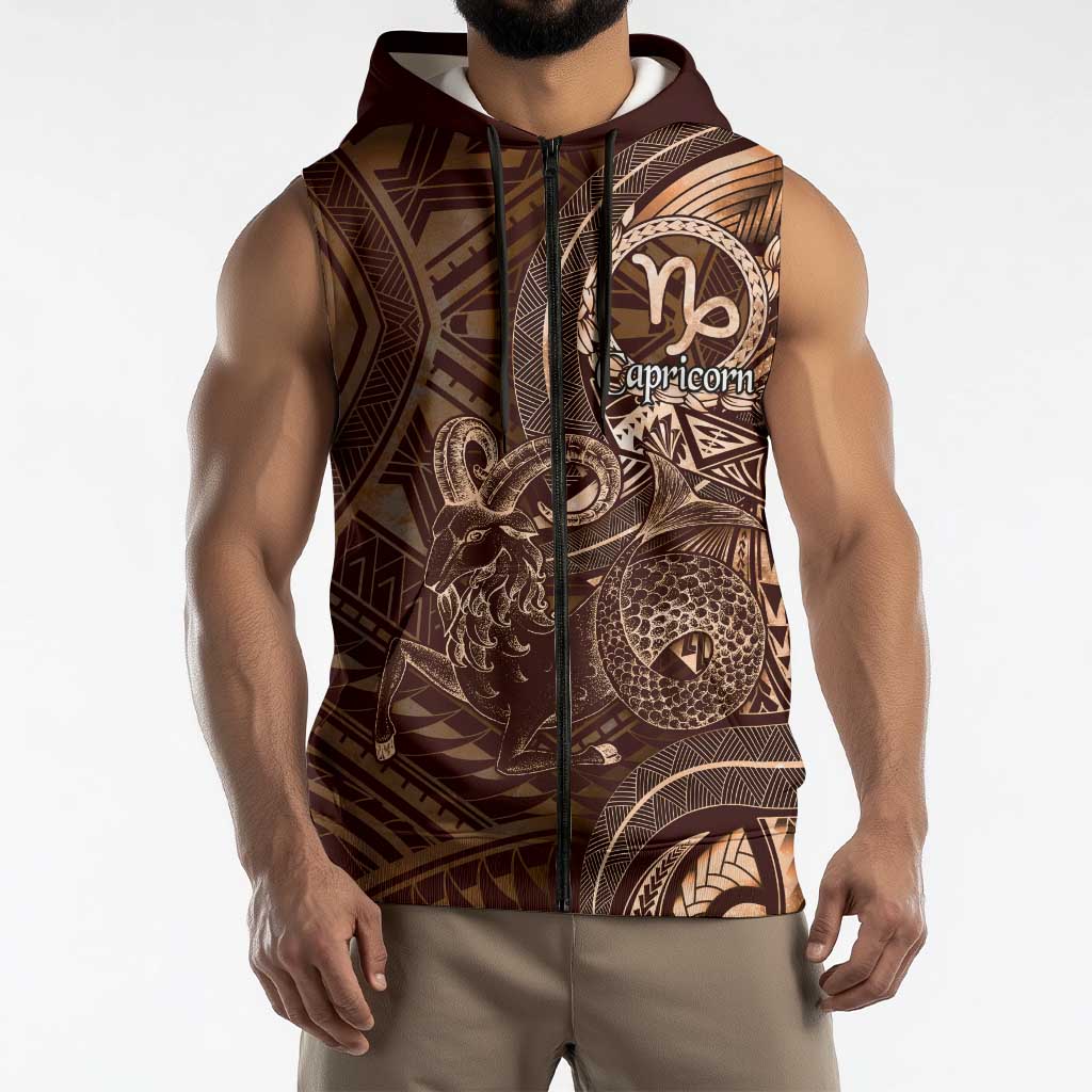 Personalised Polynesia Zodiac Capricorn Sleeveless Zip Hoodie Galaxy Polynesian Pattern Chest Tattoo Style LT14 - Polynesian Pride