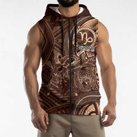 Personalised Polynesia Zodiac Capricorn Sleeveless Zip Hoodie Galaxy Polynesian Pattern Chest Tattoo Style LT14 - Polynesian Pride