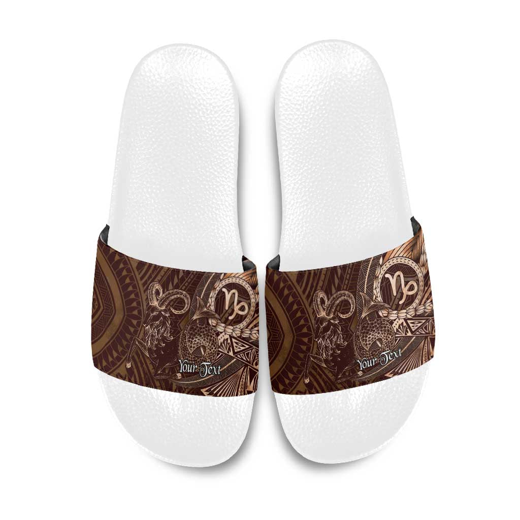 Personalised Polynesia Zodiac Capricorn Slide Sandals Galaxy Polynesian Pattern Chest Tattoo Style LT14 Brown - Polynesian Pride