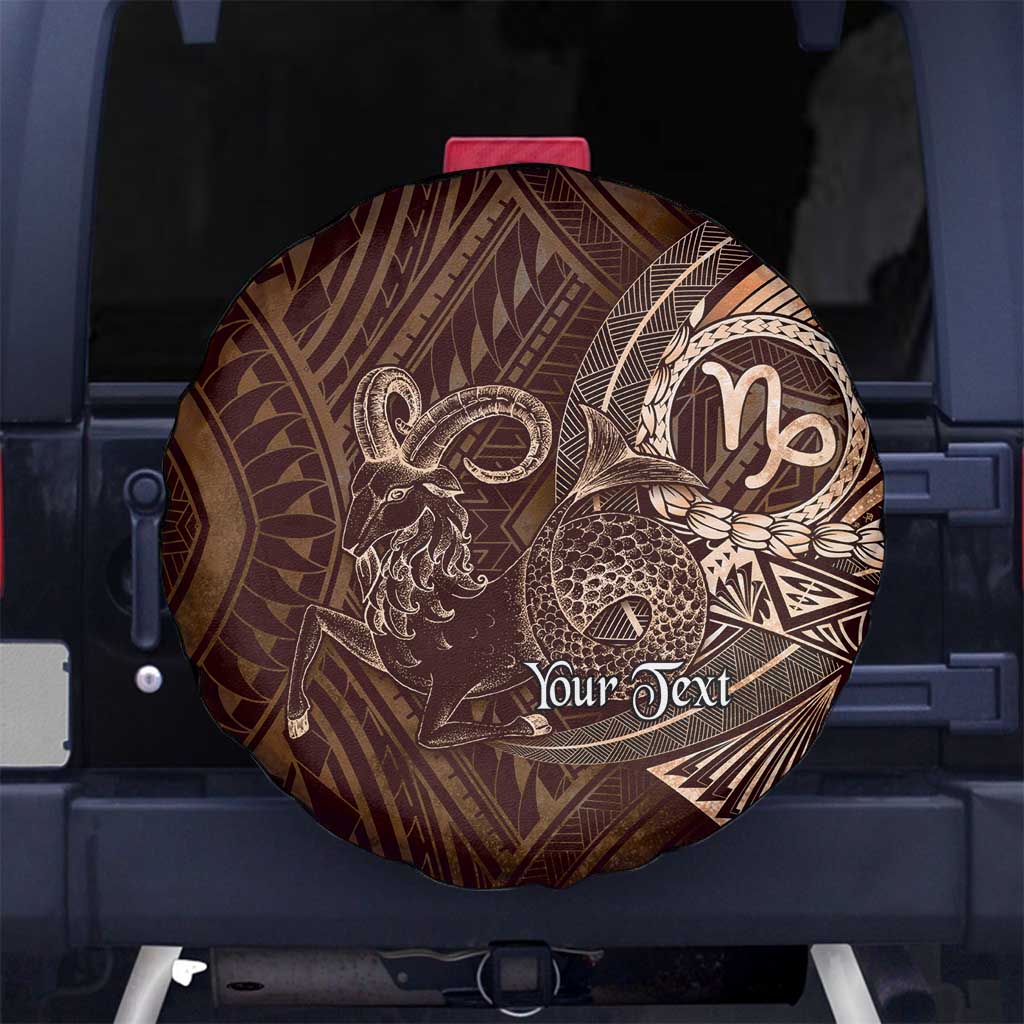 Personalised Polynesia Zodiac Capricorn Spare Tire Cover Galaxy Polynesian Pattern Chest Tattoo Style LT14 No hole Brown - Polynesian Pride