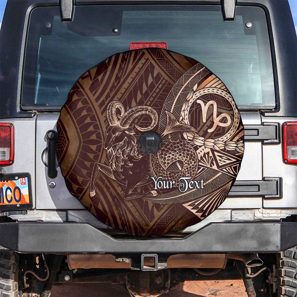 Personalised Polynesia Zodiac Capricorn Spare Tire Cover Galaxy Polynesian Pattern Chest Tattoo Style LT14 Brown - Polynesian Pride