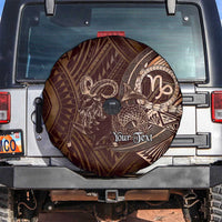 Personalised Polynesia Zodiac Capricorn Spare Tire Cover Galaxy Polynesian Pattern Chest Tattoo Style LT14 Brown - Polynesian Pride