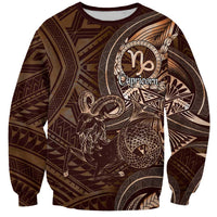 Personalised Polynesia Zodiac Capricorn Sweatshirt Galaxy Polynesian Pattern Chest Tattoo Style LT14 Unisex Brown - Polynesian Pride