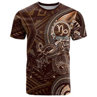 Personalised Polynesia Zodiac Capricorn T Shirt Galaxy Polynesian Pattern Chest Tattoo Style LT14 Brown - Polynesian Pride