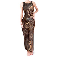 Personalised Polynesia Zodiac Capricorn Tank Maxi Dress Galaxy Polynesian Pattern Chest Tattoo Style LT14 Women Brown - Polynesian Pride