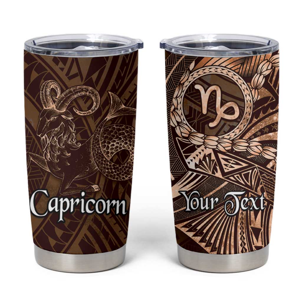 Personalised Polynesia Zodiac Capricorn Tumbler Cup Galaxy Polynesian Pattern Chest Tattoo Style LT14 Brown - Polynesian Pride