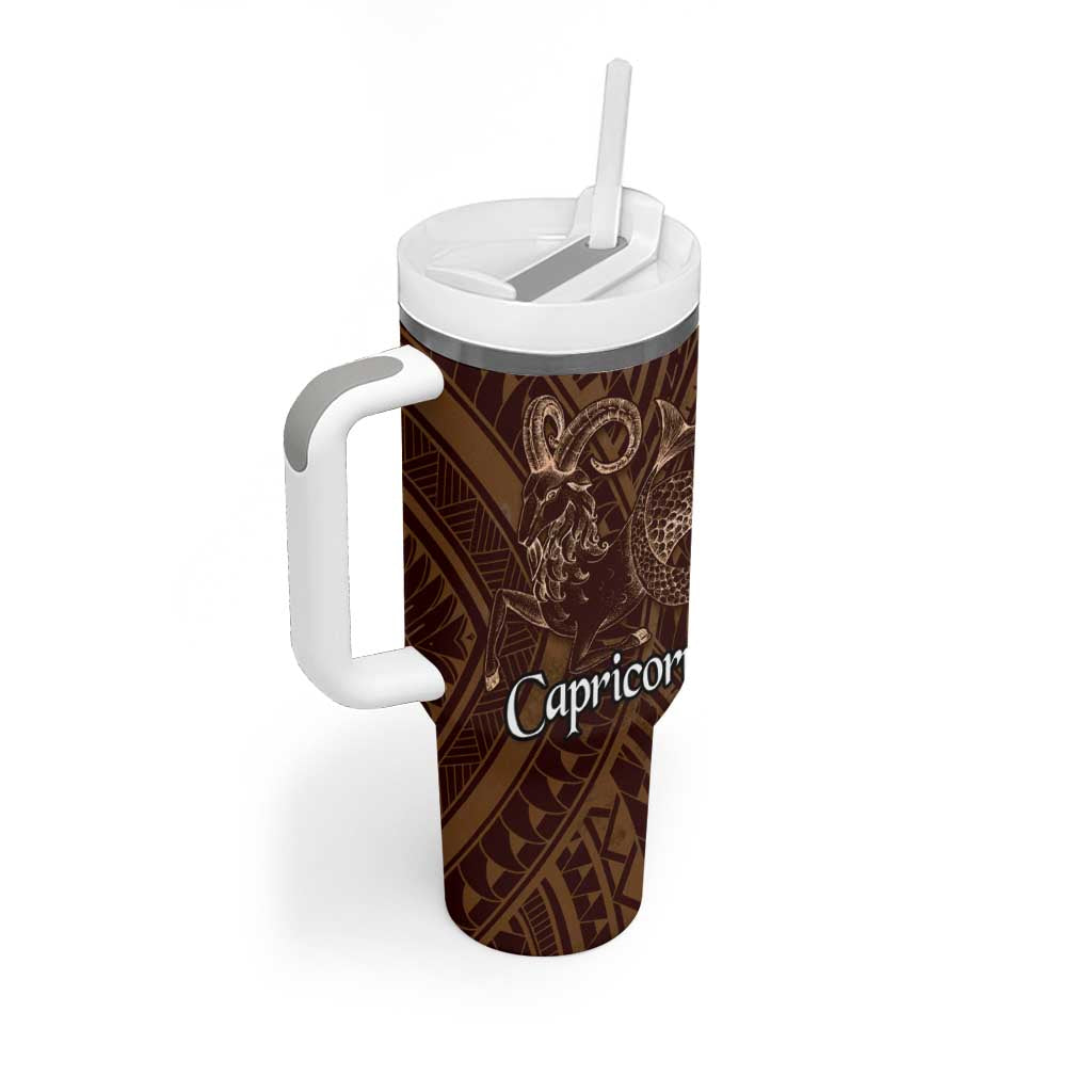 Personalised Polynesia Zodiac Capricorn Tumbler With Handle Galaxy Polynesian Pattern Chest Tattoo Style LT14 - Polynesian Pride
