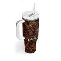 Personalised Polynesia Zodiac Capricorn Tumbler With Handle Galaxy Polynesian Pattern Chest Tattoo Style LT14 - Polynesian Pride