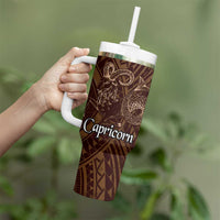 Personalised Polynesia Zodiac Capricorn Tumbler With Handle Galaxy Polynesian Pattern Chest Tattoo Style LT14 - Polynesian Pride
