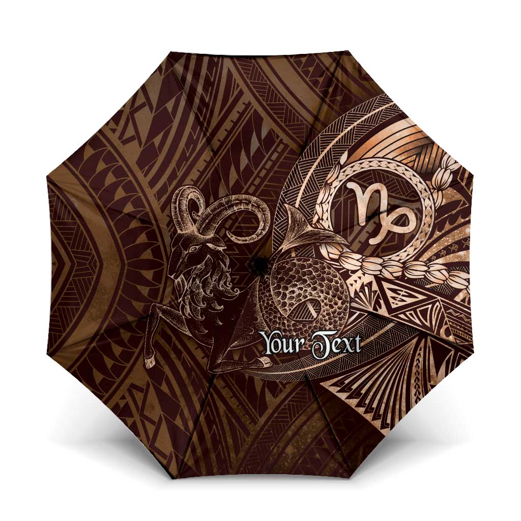 Personalised Polynesia Zodiac Capricorn Umbrella Galaxy Polynesian Pattern Chest Tattoo Style LT14 One Size Folded 11.42 inch Opened Diameter 37.4 inch Brown - Polynesian Pride