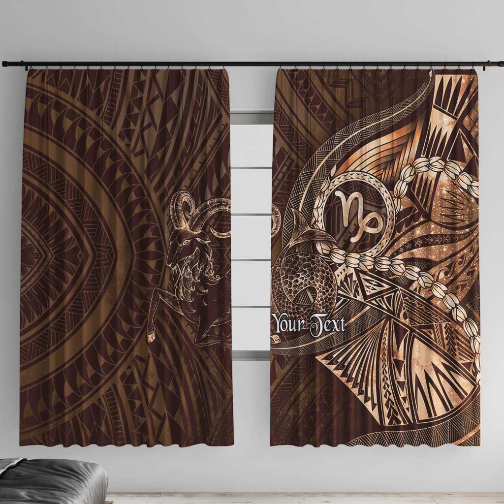 Personalised Polynesia Zodiac Capricorn Window Curtain Galaxy Polynesian Pattern Chest Tattoo Style LT14 With Hooks Brown - Polynesian Pride