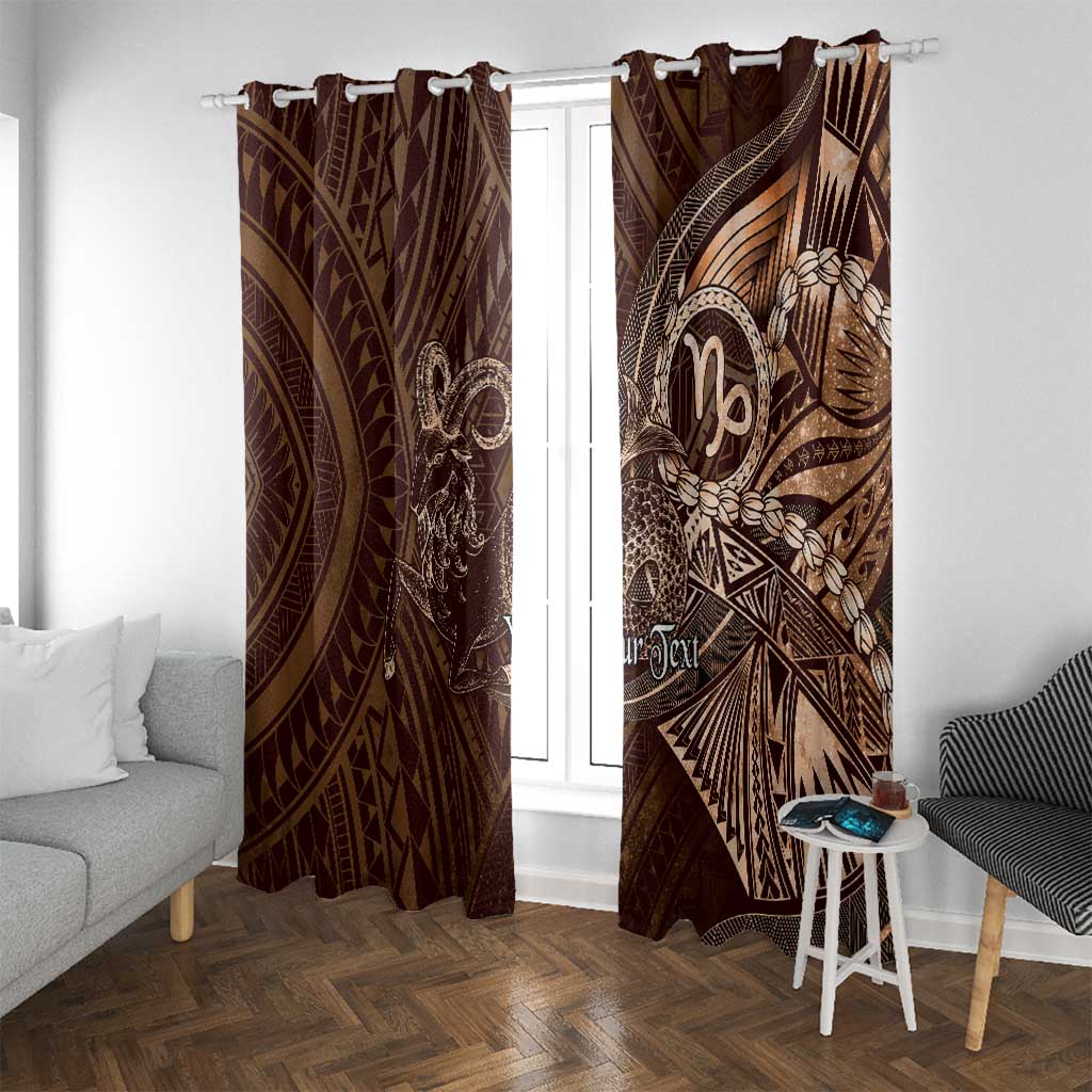 Personalised Polynesia Zodiac Capricorn Window Curtain Galaxy Polynesian Pattern Chest Tattoo Style LT14 With Grommets Brown - Polynesian Pride
