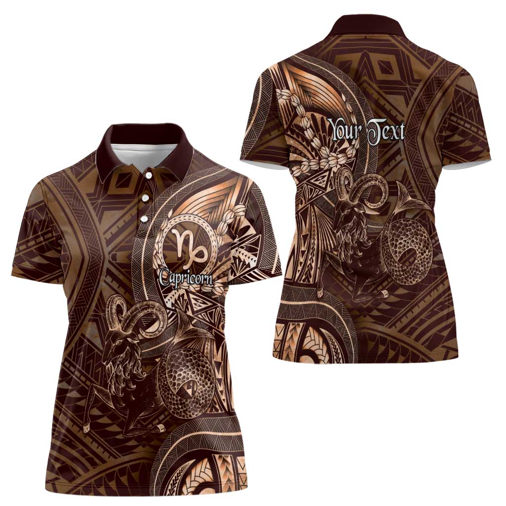 Personalised Polynesia Zodiac Capricorn Women Polo Shirt Galaxy Polynesian Pattern Chest Tattoo Style