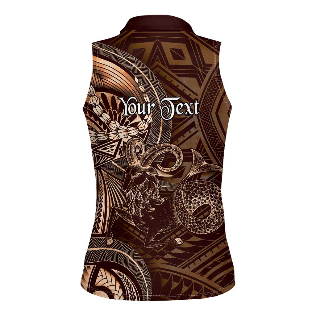 Personalised Polynesia Zodiac Capricorn Women Sleeveless Polo Shirt Galaxy Polynesian Pattern Chest Tattoo Style
