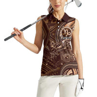 Personalised Polynesia Zodiac Capricorn Women Sleeveless Polo Shirt Galaxy Polynesian Pattern Chest Tattoo Style