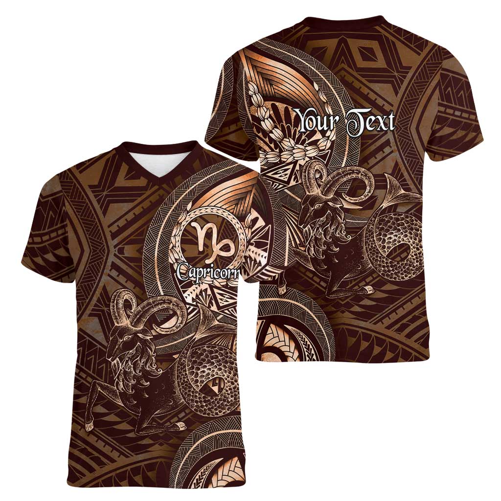 Personalised Polynesia Zodiac Capricorn Women V-Neck T-Shirt Galaxy Polynesian Pattern Chest Tattoo Style LT14 - Polynesian Pride