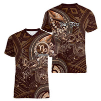 Personalised Polynesia Zodiac Capricorn Women V-Neck T-Shirt Galaxy Polynesian Pattern Chest Tattoo Style LT14 - Polynesian Pride