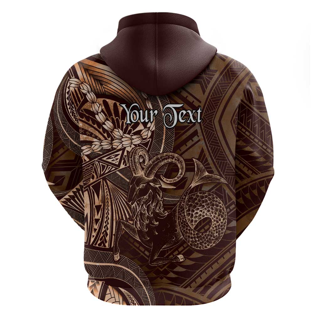 Personalised Polynesia Zodiac Capricorn Zip Hoodie Galaxy Polynesian Pattern Chest Tattoo Style LT14 - Polynesian Pride