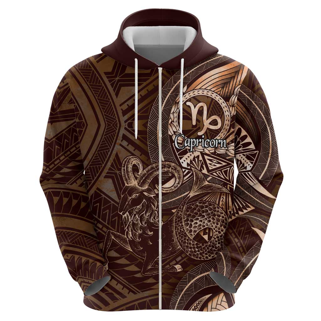 Personalised Polynesia Zodiac Capricorn Zip Hoodie Galaxy Polynesian Pattern Chest Tattoo Style LT14 - Polynesian Pride