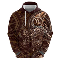 Personalised Polynesia Zodiac Capricorn Zip Hoodie Galaxy Polynesian Pattern Chest Tattoo Style LT14 - Polynesian Pride