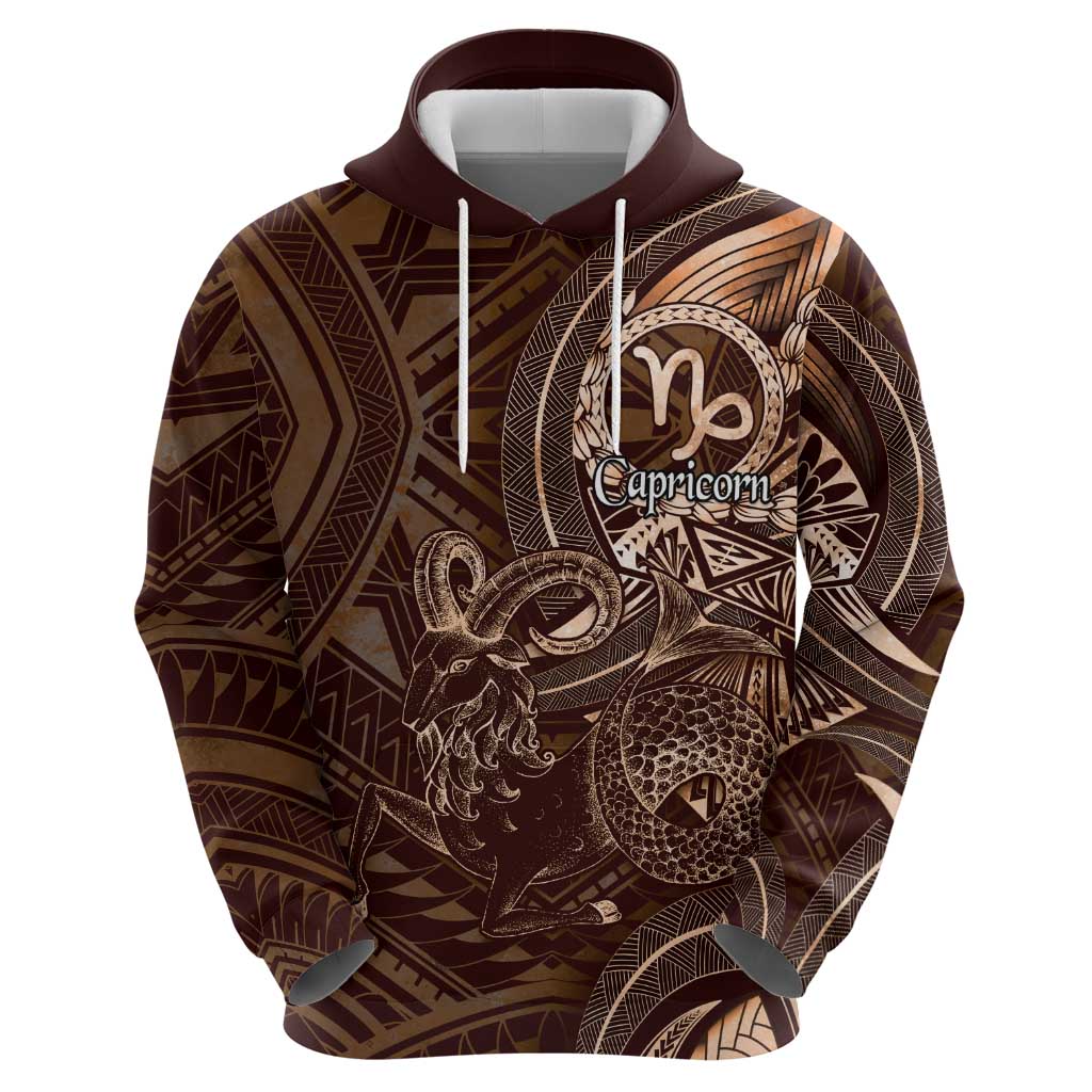Personalised Polynesia Zodiac Capricorn Zip Hoodie Galaxy Polynesian Pattern Chest Tattoo Style LT14 - Polynesian Pride