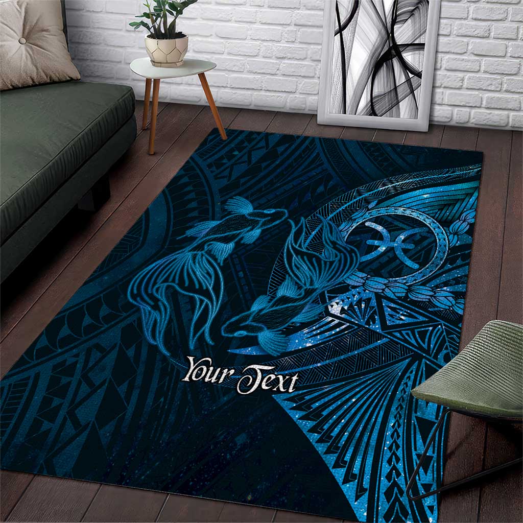 Personalised Polynesia Zodiac Pisces Area Rug Galaxy Polynesian Pattern Chest Tattoo Style LT14 Blue - Polynesian Pride