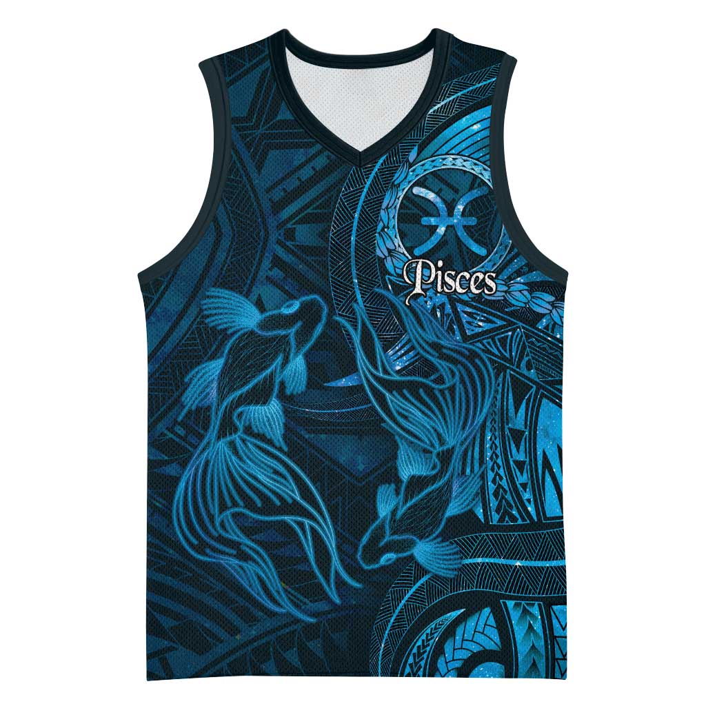 Personalised Polynesia Zodiac Pisces Basketball Jersey Galaxy Polynesian Pattern Chest Tattoo Style