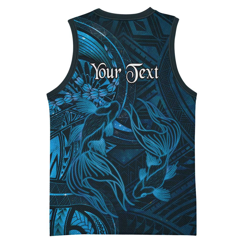 Personalised Polynesia Zodiac Pisces Basketball Jersey Galaxy Polynesian Pattern Chest Tattoo Style