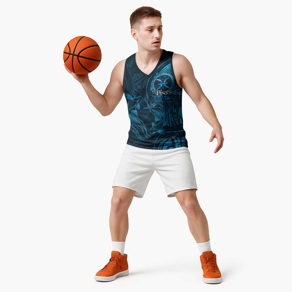 Personalised Polynesia Zodiac Pisces Basketball Jersey Galaxy Polynesian Pattern Chest Tattoo Style