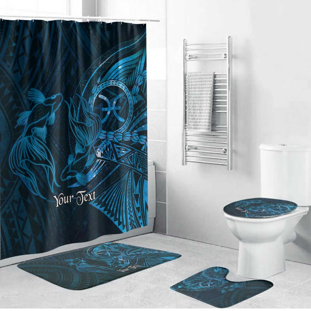 Personalised Polynesia Zodiac Pisces Bathroom Set Galaxy Polynesian Pattern Chest Tattoo Style LT14 Bathroom Set (4 pcs) Blue - Polynesian Pride