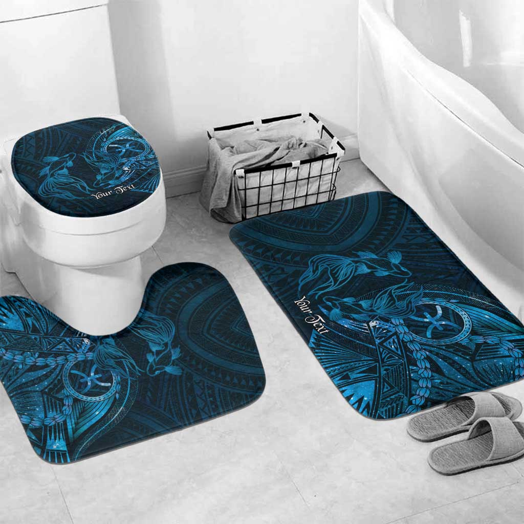 Personalised Polynesia Zodiac Pisces Bathroom Set Galaxy Polynesian Pattern Chest Tattoo Style LT14 Mat Set Only (3 pcs) One Size Blue - Polynesian Pride