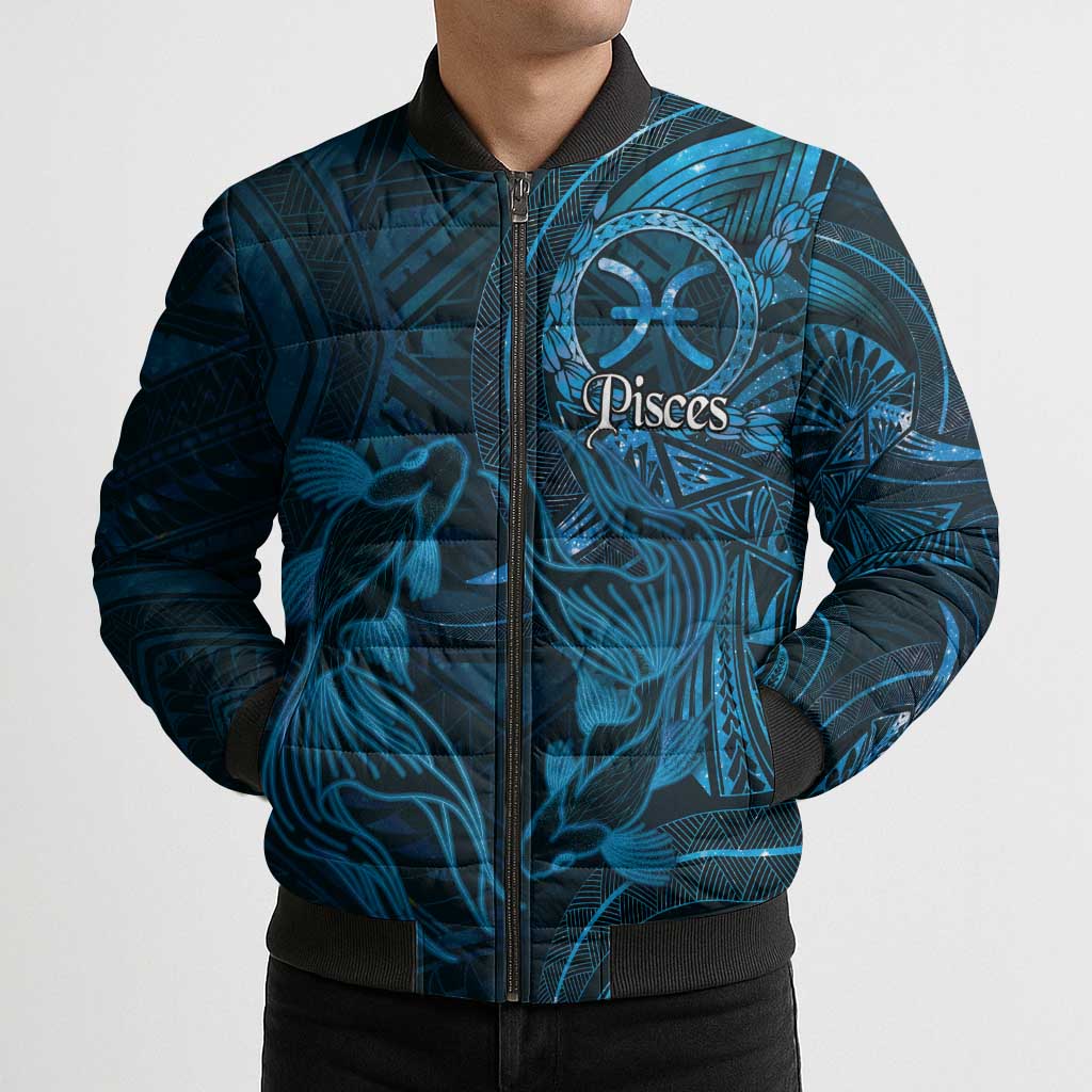 Personalised Polynesia Zodiac Pisces Bomber Puffer Jacket Galaxy Polynesian Pattern Chest Tattoo Style LT14 - Polynesian Pride