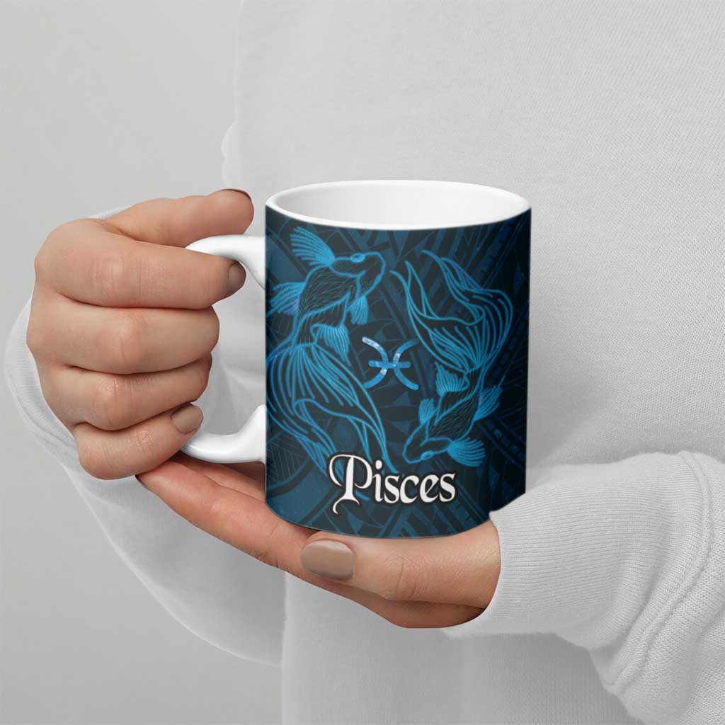 Personalised Polynesia Zodiac Pisces Ceramic Mug Galaxy Polynesian Pattern Chest Tattoo Style LT14 - Polynesian Pride