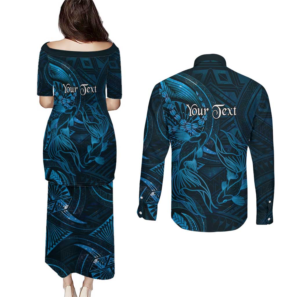 Personalised Polynesia Zodiac Pisces Couples Matching Puletasi and Long Sleeve Button Shirt Galaxy Polynesian Pattern Chest Tattoo Style LT14 - Polynesian Pride