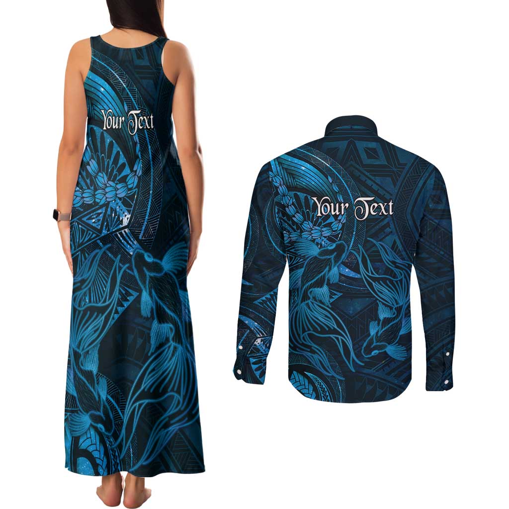 Personalised Polynesia Zodiac Pisces Couples Matching Tank Maxi Dress and Long Sleeve Button Shirt Galaxy Polynesian Pattern Chest Tattoo Style LT14 - Polynesian Pride