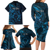 Personalised Polynesia Zodiac Pisces Family Matching Long Sleeve Bodycon Dress and Hawaiian Shirt Galaxy Polynesian Pattern Chest Tattoo Style